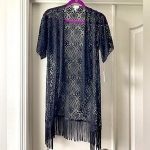 LuLaRoe Monroe Cover Up Black Lace Fringe Small NWT